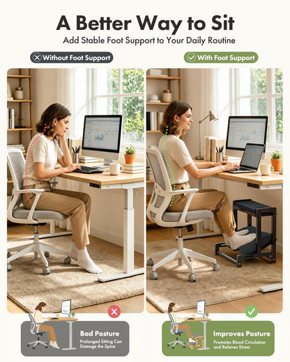 Amazer Bamboo Under Desk Footrest with Cushion 3-in-1, Reversible Ergonomic Wood Rocking Foot Rest for Under Desk at Work, Adjustable Foot Stools with Washable Cover, Desk Leg Rest for Home Office