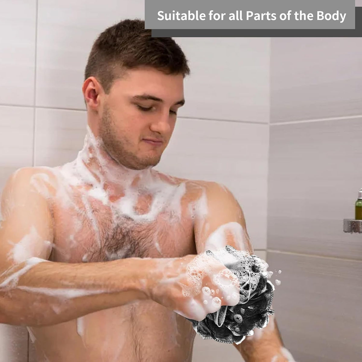 FARMOGA Bath Loofah Sponge Body Scrubber Shower Sponge Exfoliating Mesh Pouf Shower Ball Bath Sponges for Women and Men Bathing Accessories (4Pack 50G Colorful)