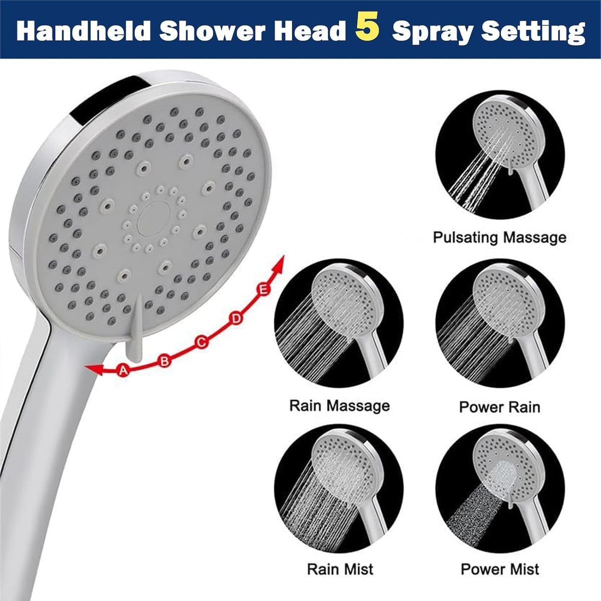 NearMoon Filtered Rain Shower Head, High Pressure 8″Square, and 5 settings Handheld Shower Filter Combo with Self-adhesive Holder/1.5M Hose -1 Replaceable Filter Cartridge (Matte Black)