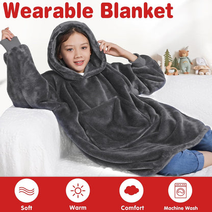 Waitu Wearable Blanket Sweatshirt Gifts for Women and Men, Warm and Cozy Giant Blanket Hoodie, Thick Flannel Blanket with Sleeves and Giant Pocket - Dark Gray