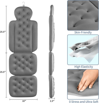 Luxury Bath Cushion, Full Body Bathtub Pillow with 160 Suction Cups, Bath Mat for Head and Neck Support, with Laundry Bag (Blue, 51" x 16")