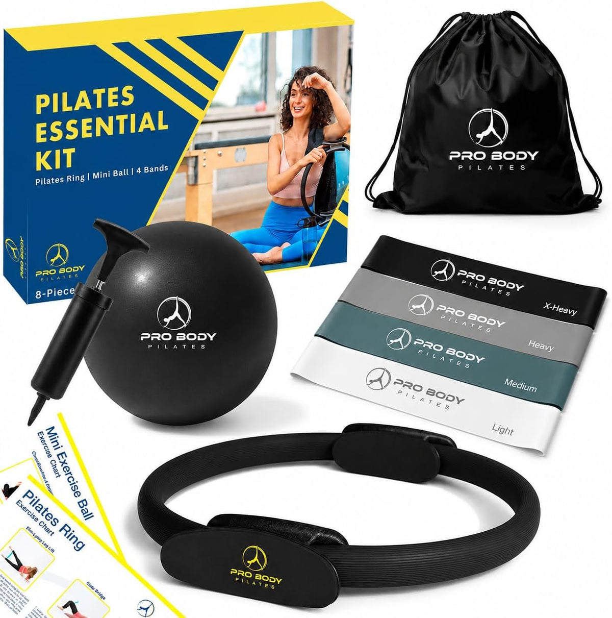 ProBody Pilates Kit — 14 Inch Ring, 9 Inch Ball, 4 Bands & Pump
