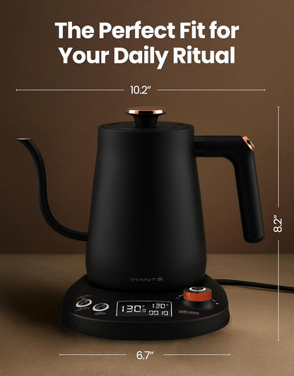 Viante Alba Electric Tea Kettle with Infuser, No Plastic In Contact With Water, 1.5L Borosilicate Glass, 304 Stainless Steel, 4 Temperature Presets, Keep Warm, Cordless, Auto Shut-Off