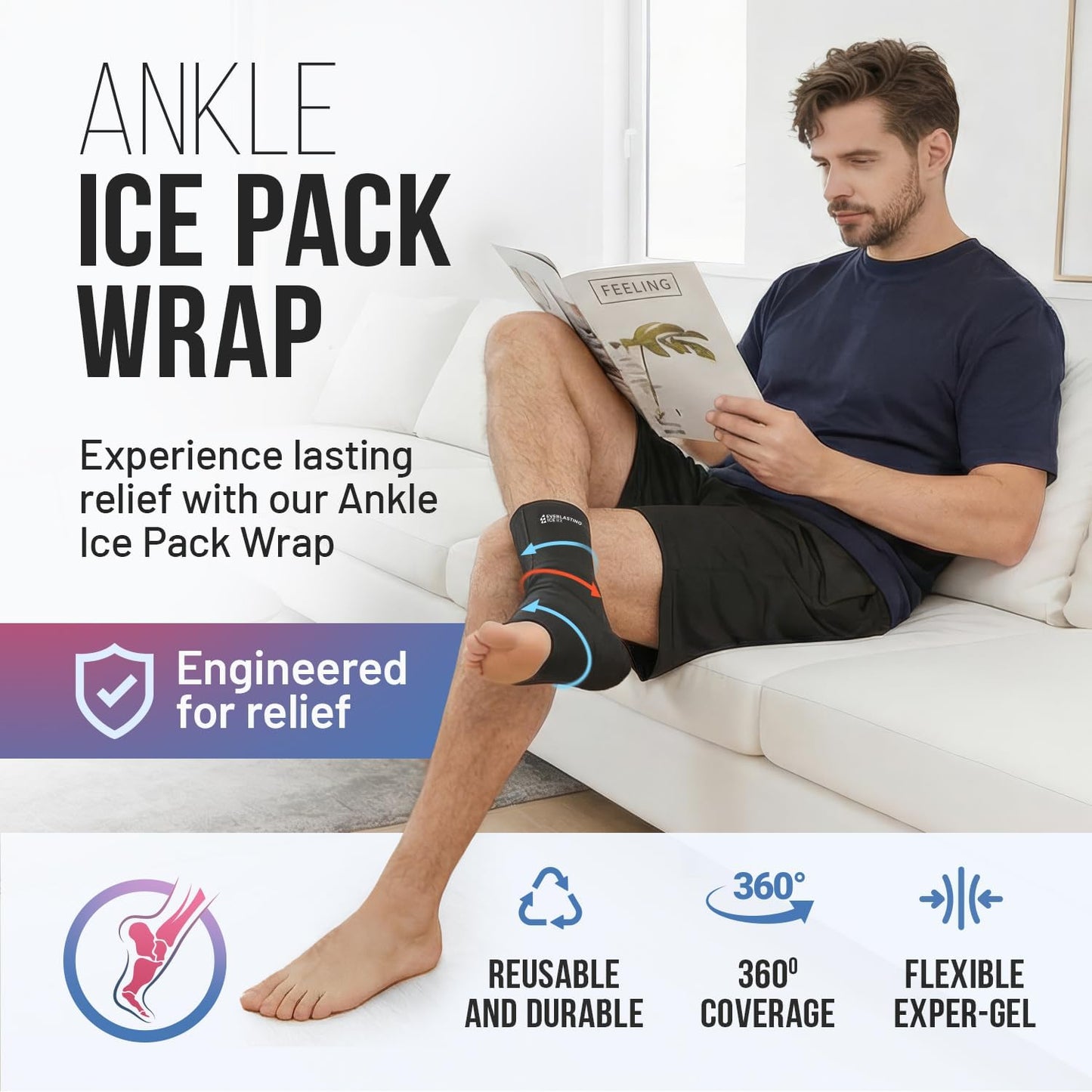 Ankle Compression Sleeve for Achilles Tendonitis Relief, Ankle Ice Pack Wrap, Foot Brace Sprained Ankle Support for Women and Men, Freeze Cold Packs for Plantar Fasciitis