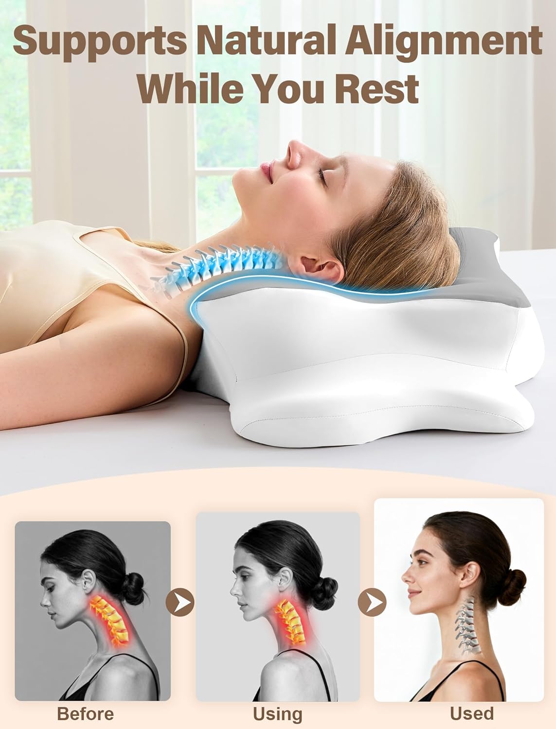 Cervical Neck Pillows with Memory Foam - Neck Pillows for Pain Relief Contour Memory Foam Pillows Ergonomic Neck Support - Adjustable Orthopedic Bed Pillows with Breathable Pillowcase for Sleeping