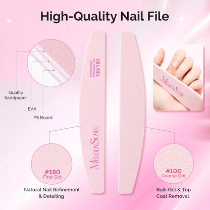 MelodySusie 16Pcs Professional Nail Buffer Kit,Nail Files and Buffers,Nail Buffer Block,Nail Brush, Nail File Buffers Kit for Natural Nails,DIY,Home Use,Salon（100/180 Grit）