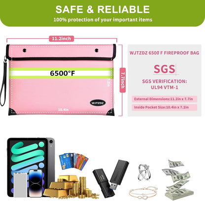 Upgraded Fireproof Money Bag,10 Layers of Heat Insulated Materials 6500°F
