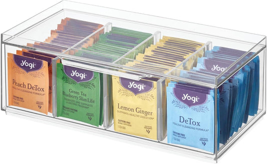 iDesign XL Tea Bag Organizer, Clear, 4-Section