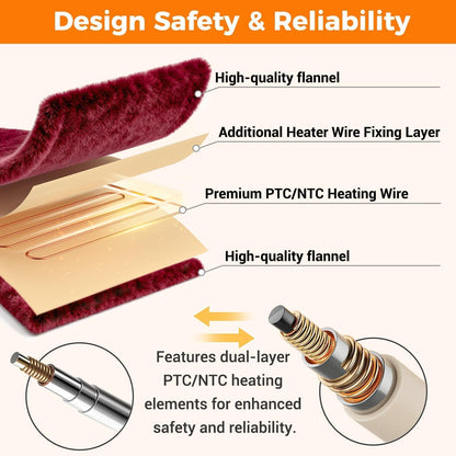 Mlivrom Heated Blanket Electric Throw, “50 x 60 with 5 Levels & 10 Hours Auto Off, Extremely Soft Flannel Warm Blanket Gifts Over-Heat Protection, ETL Certified Machine Washable