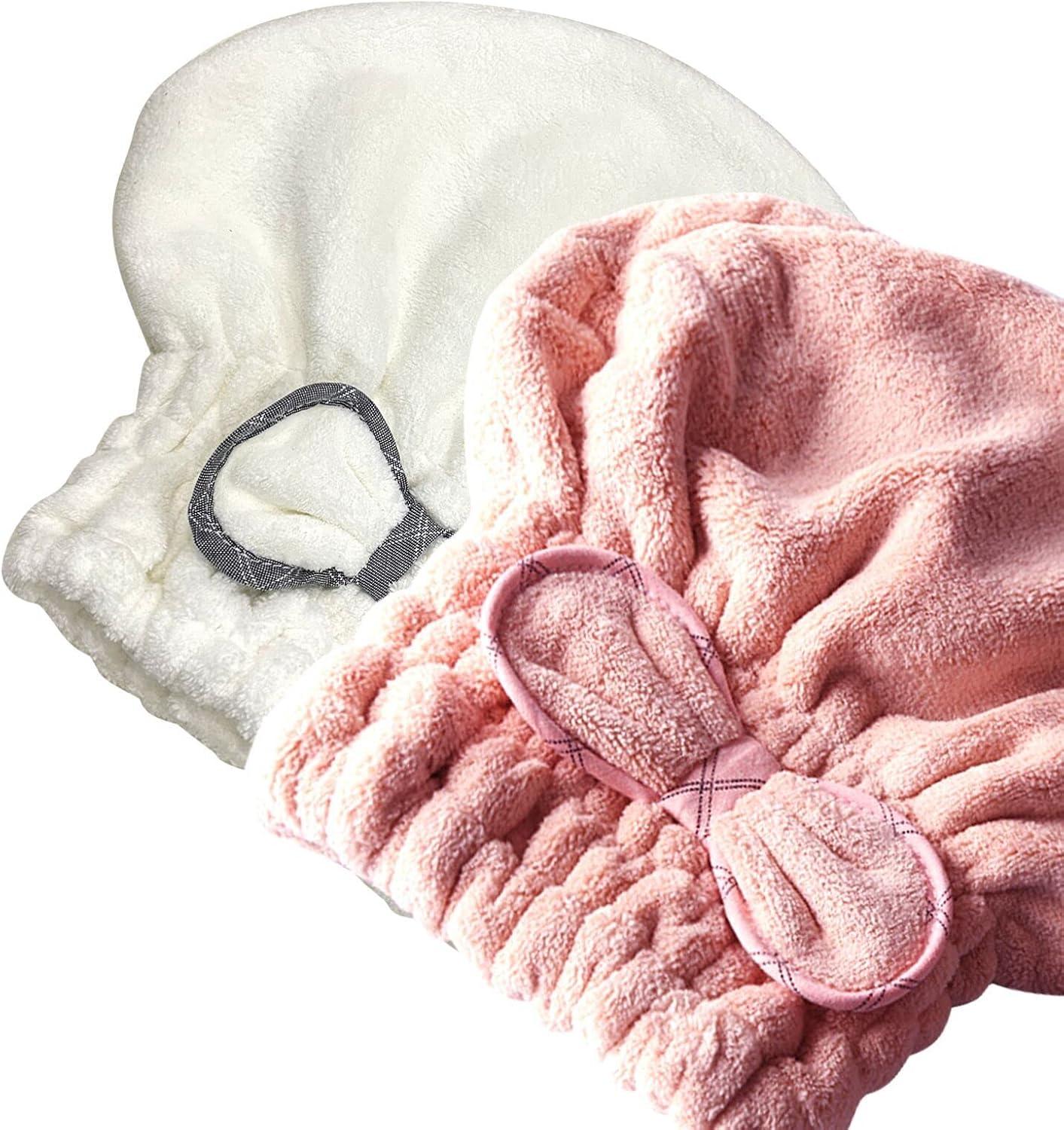 Jseng 2PC Microfiber Hair Drying Caps, Extrame Soft & Ultra Absorbent, Fast Drying Hair Turban Wrap Towels Shower Cap for Girls and Women