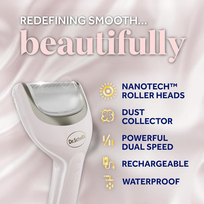 Dr. Scholl's Pedi Perfect Electric Foot Callus Remover, Waterproof, Rechargeable with x2 Roller Heads, Removes Hard Skin for Soft Beautiful Feet, 90 Minute Run Time, Dust Catcher, Pedicure Tools