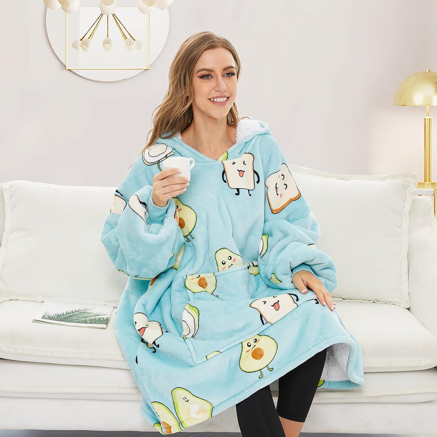 THREE POODLE Wearable Blanket Hoodie for Women, Oversized Sherpa Sweatshirt Blanket for Adults Men, Cozy Hooded Blankets, Gifts for Teen Girls Women Mom Sister