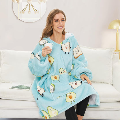 THREE POODLE Wearable Blanket Hoodie for Women, Oversized Sherpa Sweatshirt Blanket for Adults Men, Cozy Hooded Blankets, Gifts for Teen Girls Women Mom Sister
