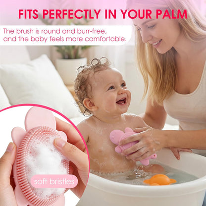 Baby Shower Brush,Kids Silicone Body and Back Exfoliating Mitt - Soft Bristles, Gentle Exfoliation, Cute Turtle Design Makes Children Love Bathing(Mint)