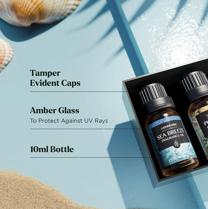 Lagunamoon Essential Oils Set, Top 20 Gift Set Oils for Diffusers, Humidifiers, Aromatherapy, Candle Making Scents, Cars & Home Products, Peppermint, Tea Tree, Lavender, Eucalyptus, Lemongrass (10mL)