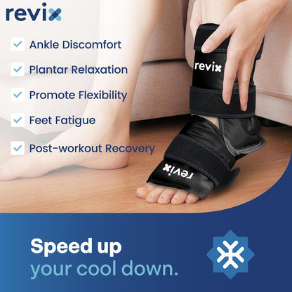 REVIX Ankle Ice Pack Wrap for Foot Pain Relief and Feet Injuries, Reusable Gel Ice Cold Packs for Achilles Tendonitis, Plantar Fasciitis, Sprained Ankles and Heels