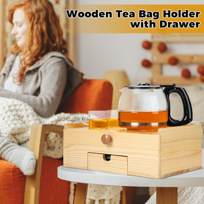Cinnvoice Tea Bag Organizer Wooden Tea Storage Box, Black