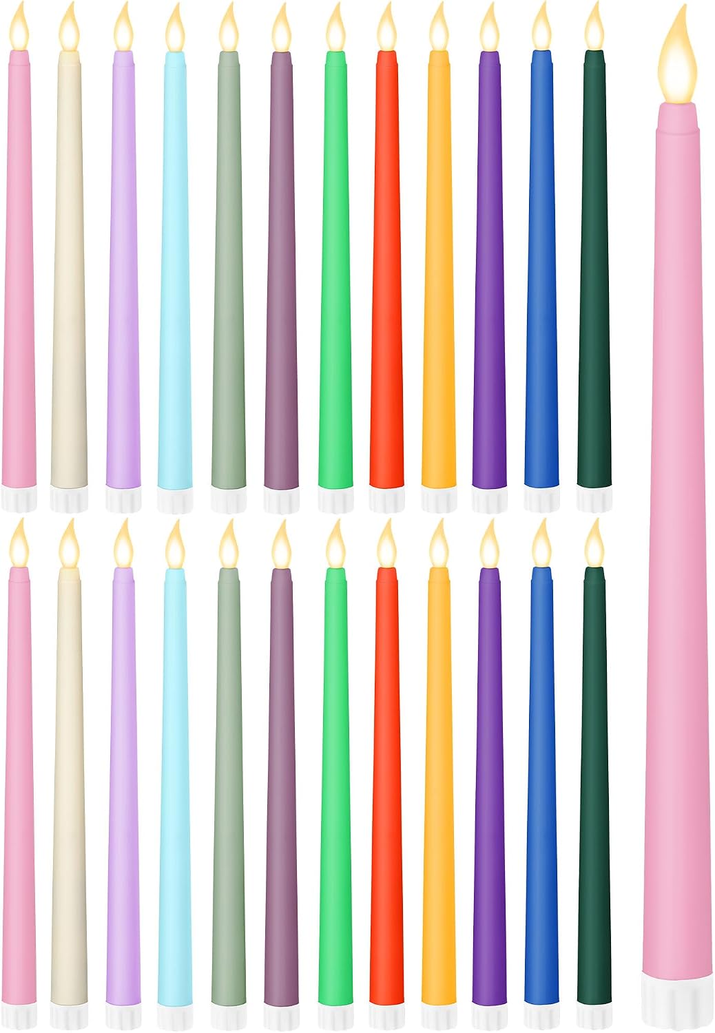 Treela 24 Pcs Flameless Taper Candles Battery Operated Bulk Fake Candles Light LED Candle Sticks Flickering Tapered for Easter Wedding Anniversary Decoration(Basic,11 Inch,Ivory)