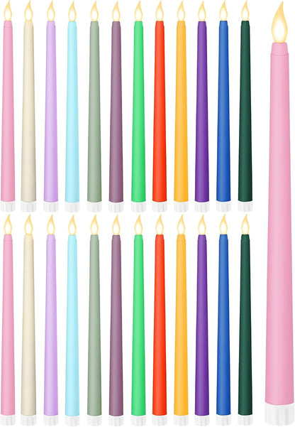 Treela 24 Pcs Flameless Taper Candles Battery Operated Bulk Fake Candles Light LED Candle Sticks Flickering Tapered for Easter Wedding Anniversary Decoration(Basic,11 Inch,Ivory)