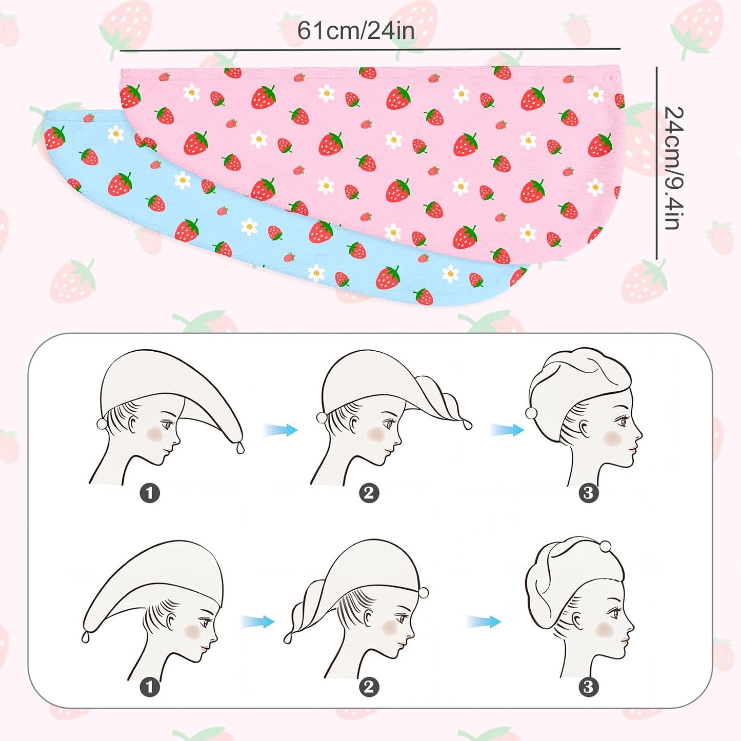 Microfiber Hair Towel Wrap for Kids 2 Pack Quick Drying Hair Towels with Button Hair Turbans for Wet Hair Absorbent Quick Dry Wraps Head Towel Wrap for Women and Girls, Pink Purple Bow