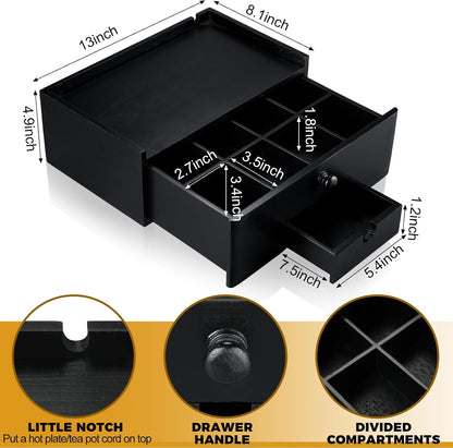 Cinnvoice Tea Bag Organizer Wooden Tea Storage Box, Black