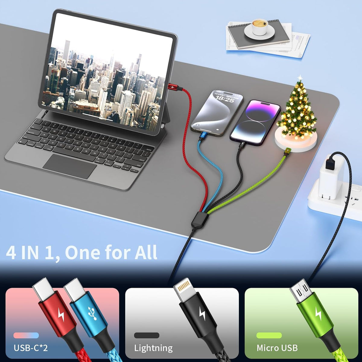 4 in 1 Multi Charging Cable, 5FT Charging Cords for Multiple Devices