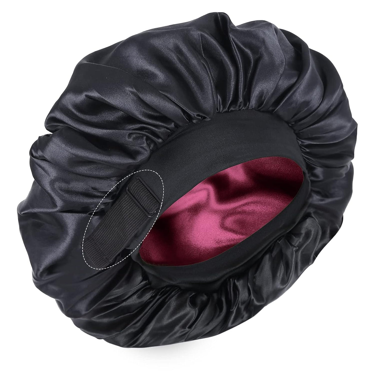 Silk Bonnet for Sleeping Double Layer Satin Bonnet Adjustable Bonnets for Black Women Sleep Cap Reversible Hair Bonnet for Curly Hair (Black and Purple)