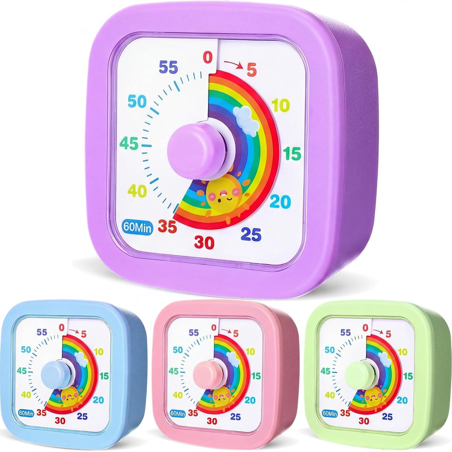 AmazingSpark 4 Pack Visual Timer 60 Minute Countdown Timer Colored Countdown Clock for Homeschool Supplies Study Tool, Classroom Home Office Time Management Tool(Gradient,Pink, Blue, Yellow, Green)