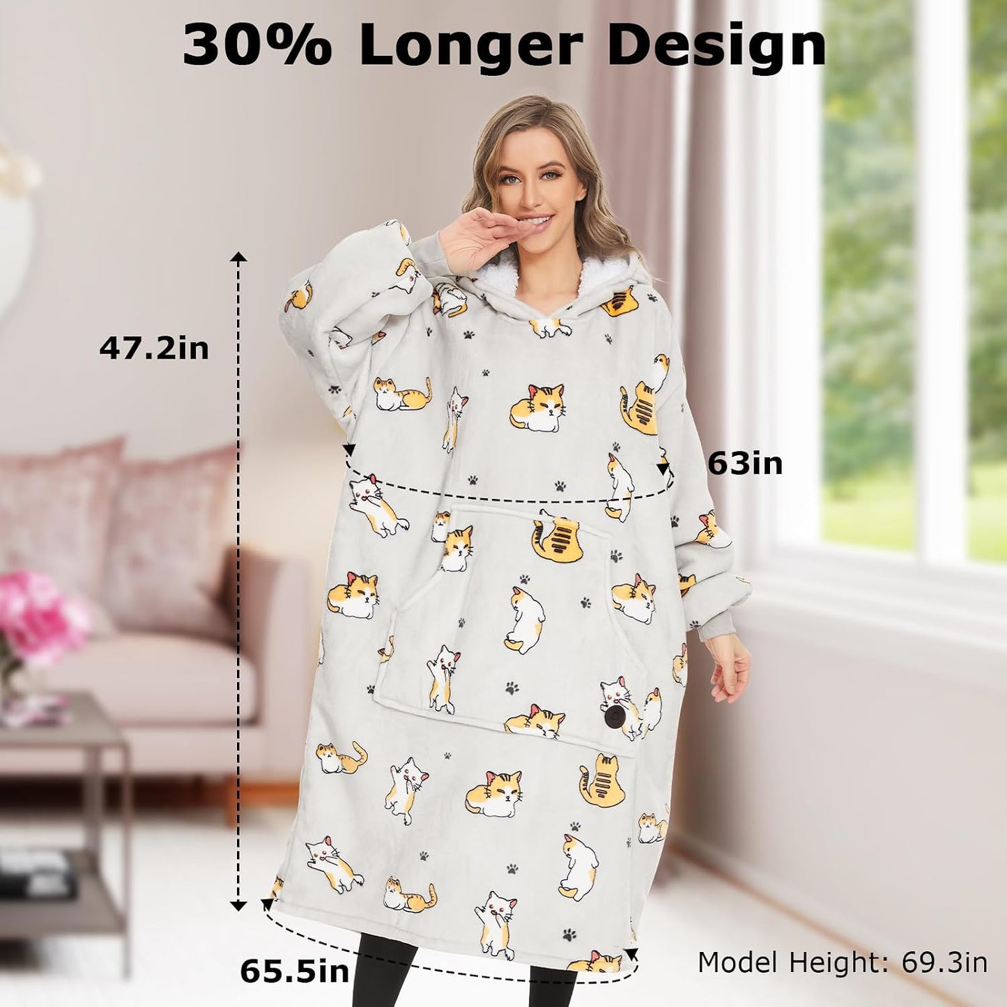 THREE POODLE Wearable Blanket Hoodie for Women, Oversized Sherpa Sweatshirt Blanket for Adults Men, Cozy Hooded Blankets, Gifts for Teen Girls Women Mom Sister