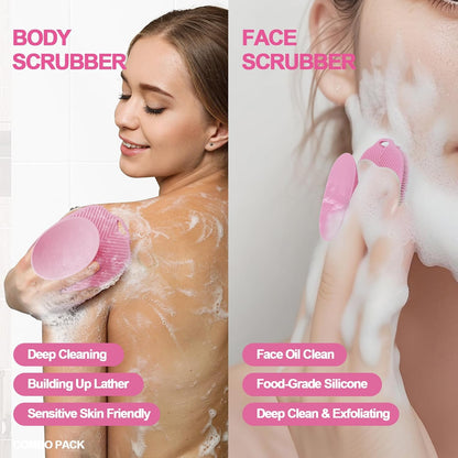 Soft Silicone Body Scrubber, Face Scrubber Silicone, Gentle Texture Exfoliating Body Scrubber for Men and Women On Sensitive Skin, Back Large Suction Cup for Easy Dry and Store (Blue)