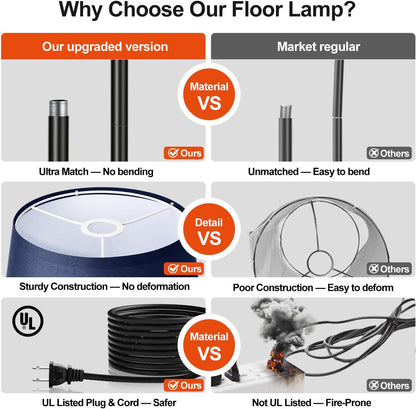 【Upgraded】 Dimmable Floor Lamp, 1000 Lumens LED Edison Bulb Included, Arc Floor Lamps for Living Room Modern Standing Lamp with Linen Shade, Tall Lamp for Bedroom Office Dining Room- Black