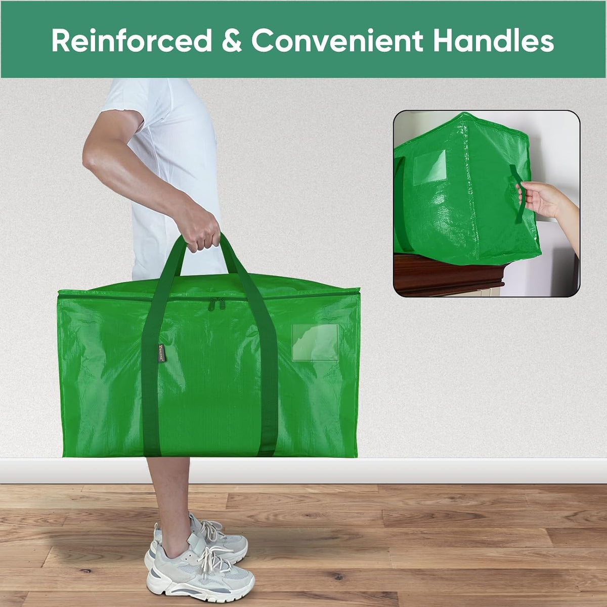 BALEINE Oversized Moving Bags with Reinforced Handles, Heavy-Duty Storage Tote for Clothes, Moving Supplies (Clear)