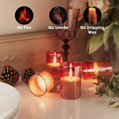 VIODAIM 12Pack Flickering Flameless LED Candles with Timer, Battery Powered - Small Pillar & Votive, Clear (2"X3")