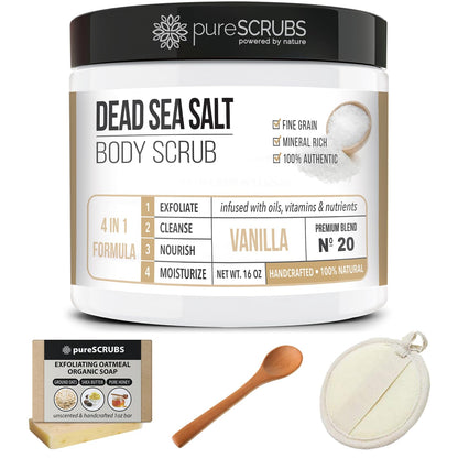 pureSCRUBS Premium Cucumber Body Scrub Set, Exfoliating Dead Sea Salt Scrub