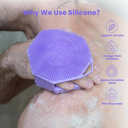 iTokGoK® Premium Silver-Infused Dual-Sided Design 2-in-1 Silicone Body Scrubber for Shower,Body Brush Buffer Scrubber for Men and Women for All Skin, Ergonomic No-Slip Handle, Easy to Clean - Black