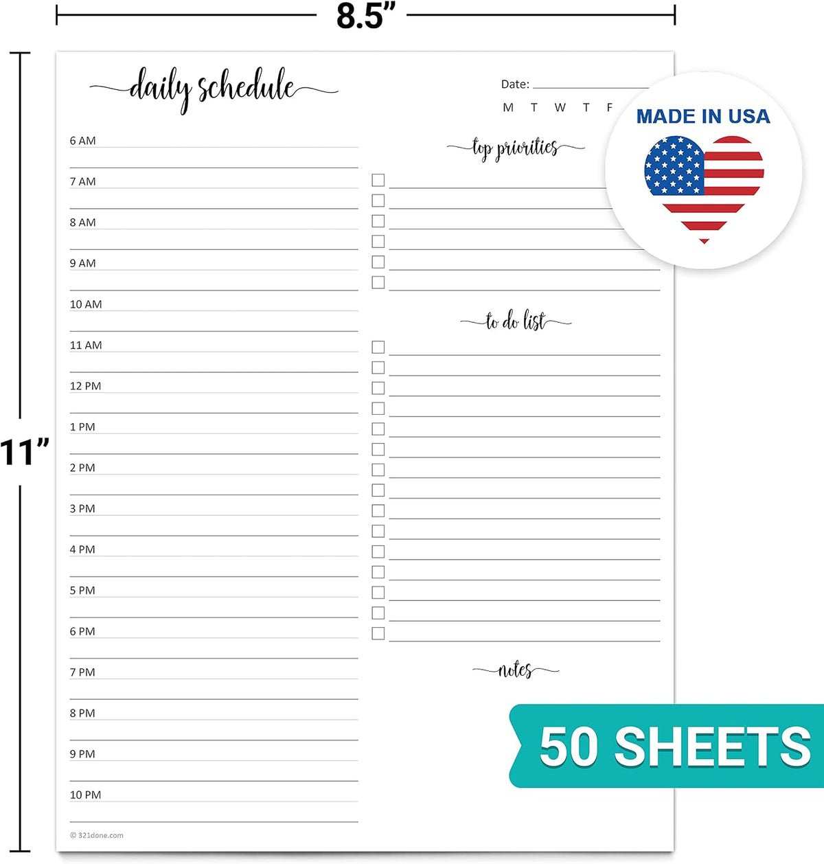 321Done Daily Schedule Notepad, 5.5x8.5 Inches, 50 Sheets, Undated