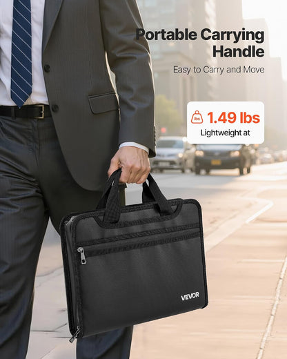 VEVOR Fireproof Document Bag, 1832 ℉ Heat Insulated Fireproof & Waterproof Bag, Portable Multi-Layer File Storage Security Organizer Home Office Travel Use, for Passports, Important Documents, Files