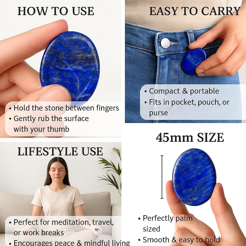 Natural Polished Thumb Palm Crystal for Meditation, Labradorite Worry Stone for Stress Relief, Anxiety Support & Pocket Reiki Healing