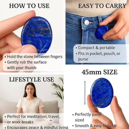 Natural Polished Thumb Palm Crystal for Meditation, Labradorite Worry Stone for Stress Relief, Anxiety Support & Pocket Reiki Healing