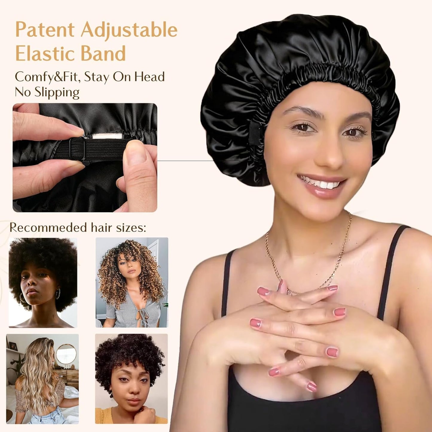YANIBEST Adjustable Satin Bonnet Double Layer Hair Bonnet for Sleeping Bonnets for Women Hats Curly Natural Hair, Blush Pink