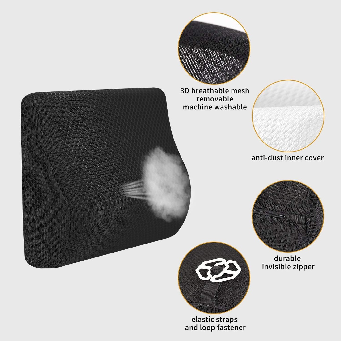 Memory Foam Lumbar Support Pillow for Car - Lower Back Support Cushion for Driving, Back Pain Relief for Car Seat, Office Chair, Wheelchair (Gray)