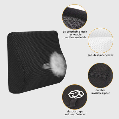 Memory Foam Lumbar Support Pillow for Car - Lower Back Support Cushion for Driving, Back Pain Relief for Car Seat, Office Chair, Wheelchair (Gray)