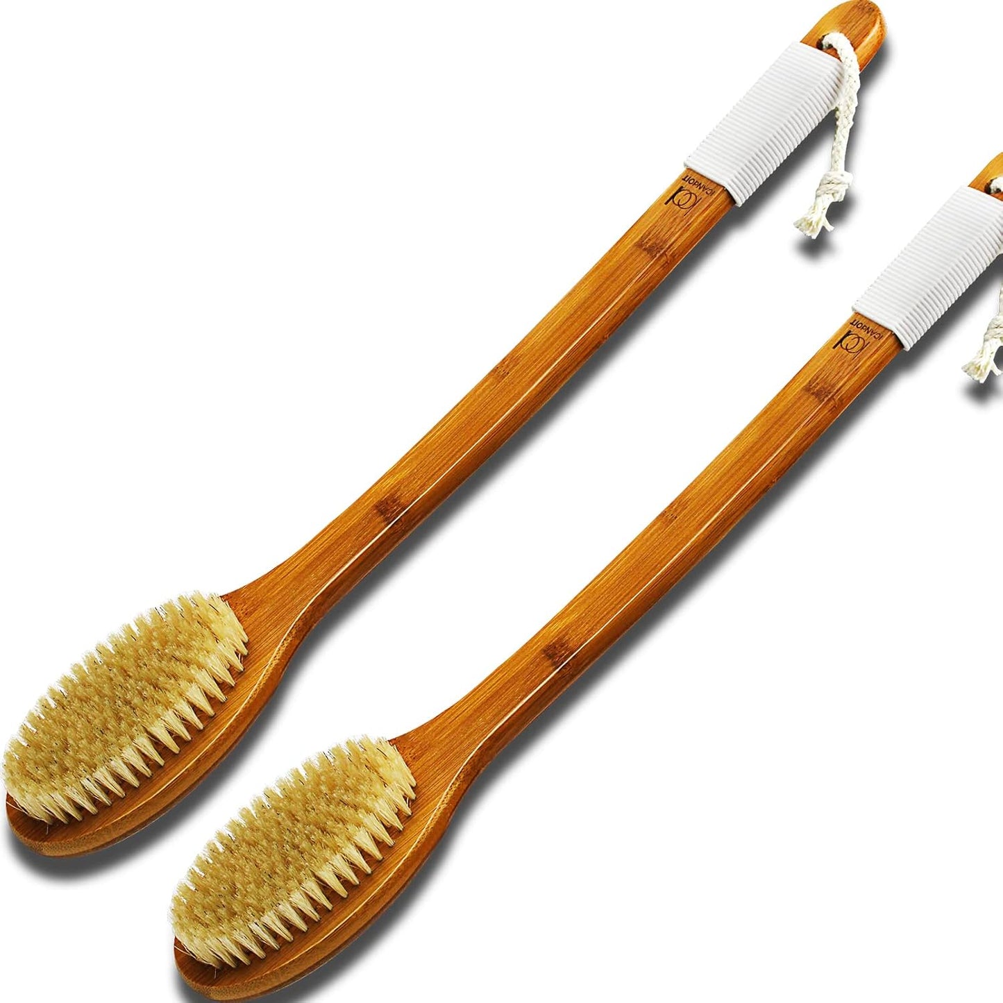 ICANdOIT-17.71Inch Natural Boar Bristles Anti-Slip Long Handle Bath Brush,Bent Handle Shower Scrubber for Exfoliating,Shower Back Brush,Exfoliation Set with Pumice Stone (1 Pack)