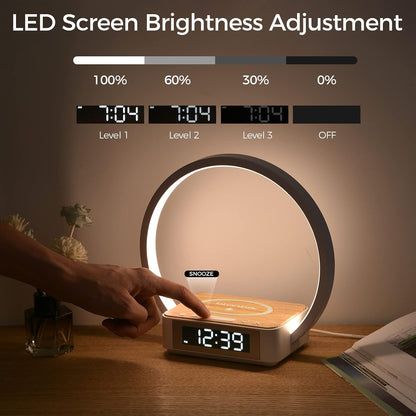 Sunrise Alarm Clock with Wireless Charging Desk Touch Lamp 3 Level Dimmable Wake-up Light Bedside Lamps for Bedroom Living Room,Sunrise Lamp with 10 Natural White Noise Sound 30/60/90 Mins countdown