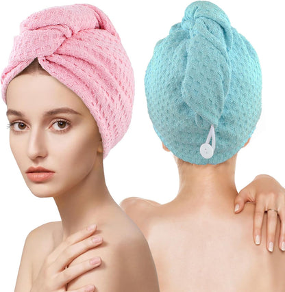 MaopaoBeauty Hair Towel Wrap for Women Long&Thick Hairs Head Wrap 1Pack Super Absorbent Hair Drying White Waffle Bath Towels for Curly Quick Dry Hair Drying Towels with Button