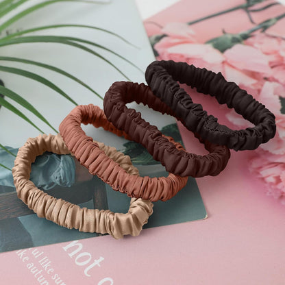 4Pcs Mulberry Silk Scrunchies Set, Silk Hair Ties Elastic for Women, Skinny Scrunchies Reduces Breakage for All Hair Types