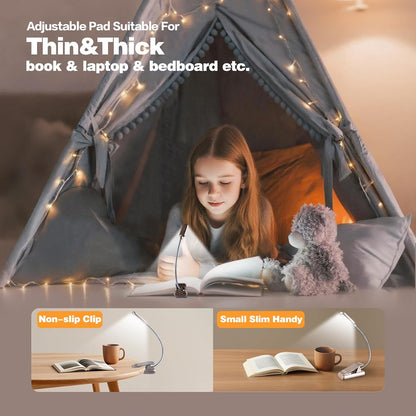 VAVOFO Clip On Book Light for Bed Kids, 7 LED Reading Light with 9-Level Warm Cool White Daylight, Eye Care Lamp with Power Indicator for Bookworms (Blue)