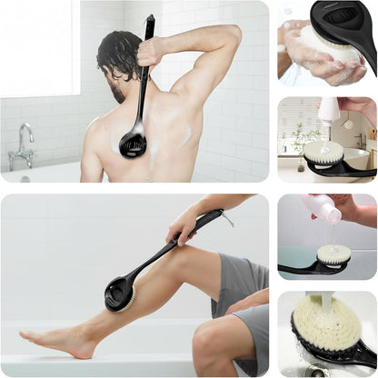 Back Scrubber for Shower, 20.4” Long Handle Shower Back Brush with Removable Soft Bristle Head, Non-Slip Bath Brush for Body, Deep Exfoliating Back Washer for Men & Women