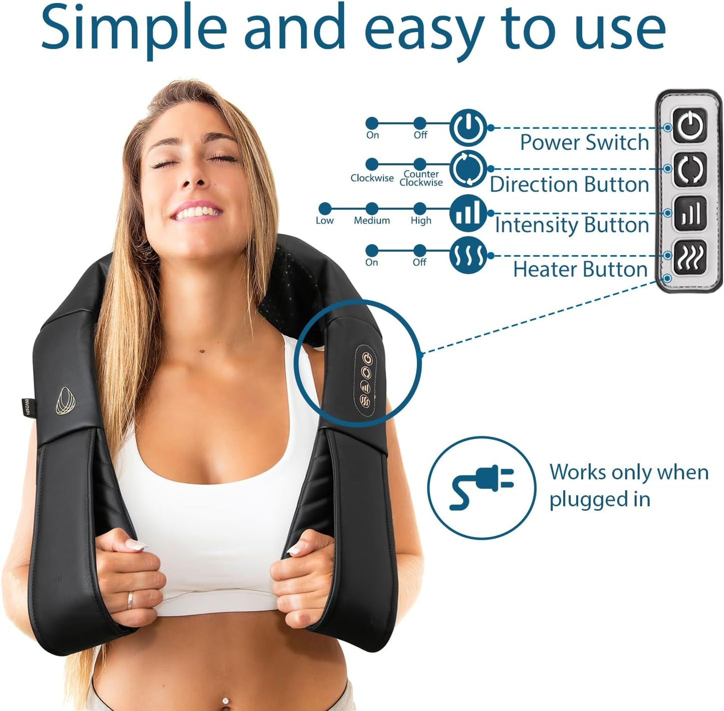InvoSpa Shiatsu Neck and Back Massager with Heat - Deep Kneading Pillow for Massage - Electric Full Body Massager