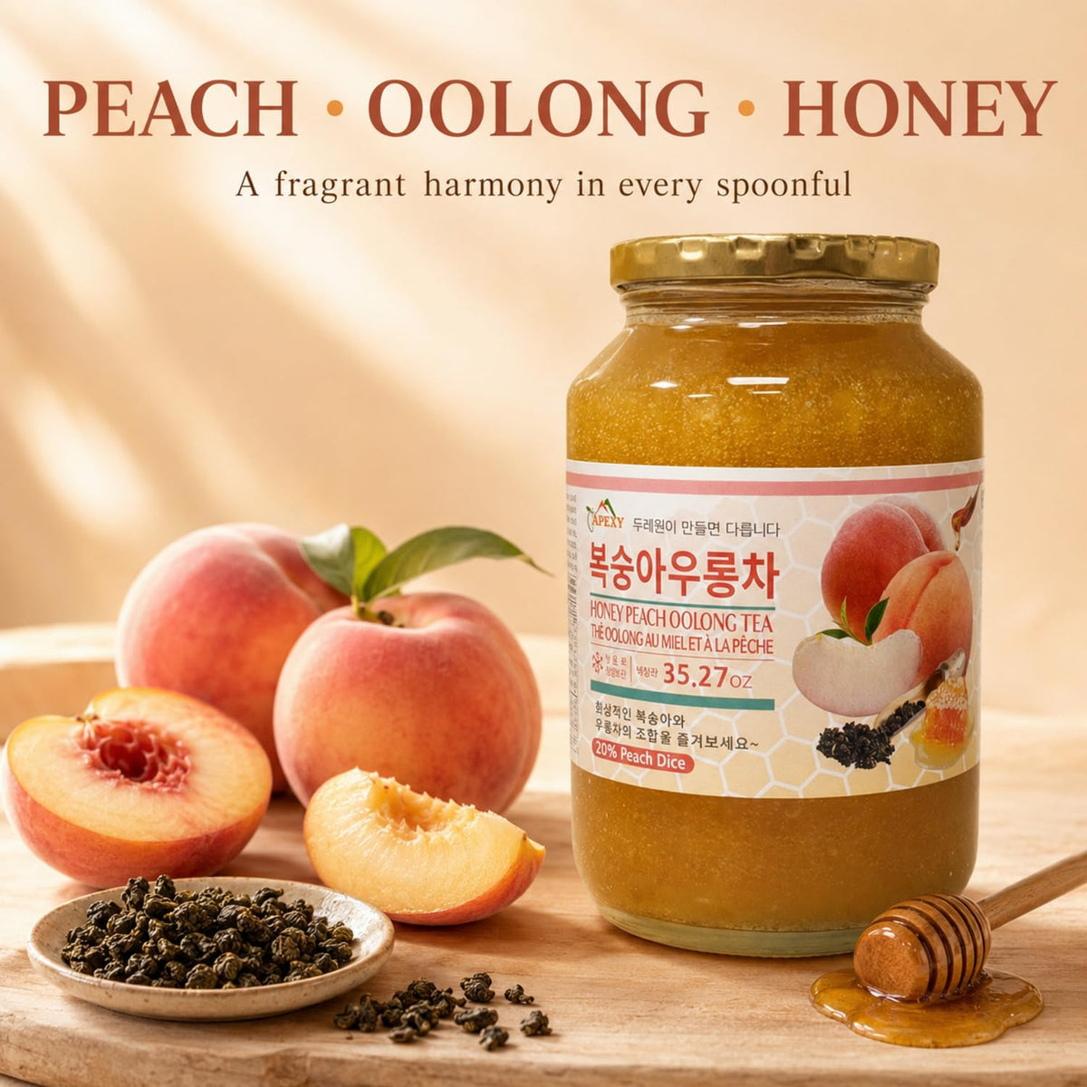 Apexy Korean Honey Peach Oolong Tea – Made with Real Fruit, No Artificial Colors – Premium Drink Base, Smoothies, Desserts, Cocktails, Yogurt, Spreads Made in KOREA 35.27oz (1kg). (Peach Oolong Tea)